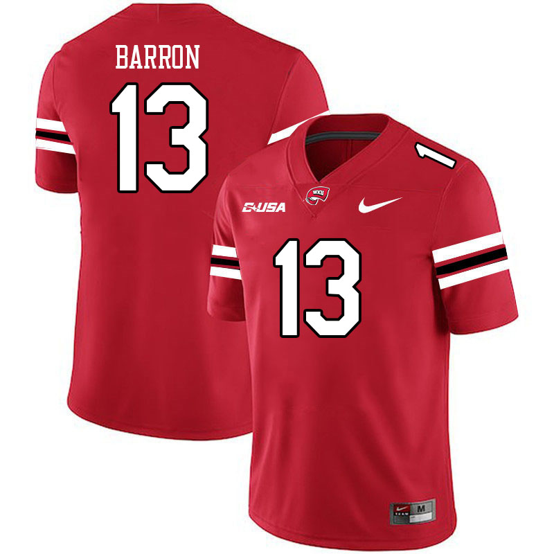 Western Kentucky Hilltoppers #13 Bronson Barron College Football Jerseys Stitched Sale-Red